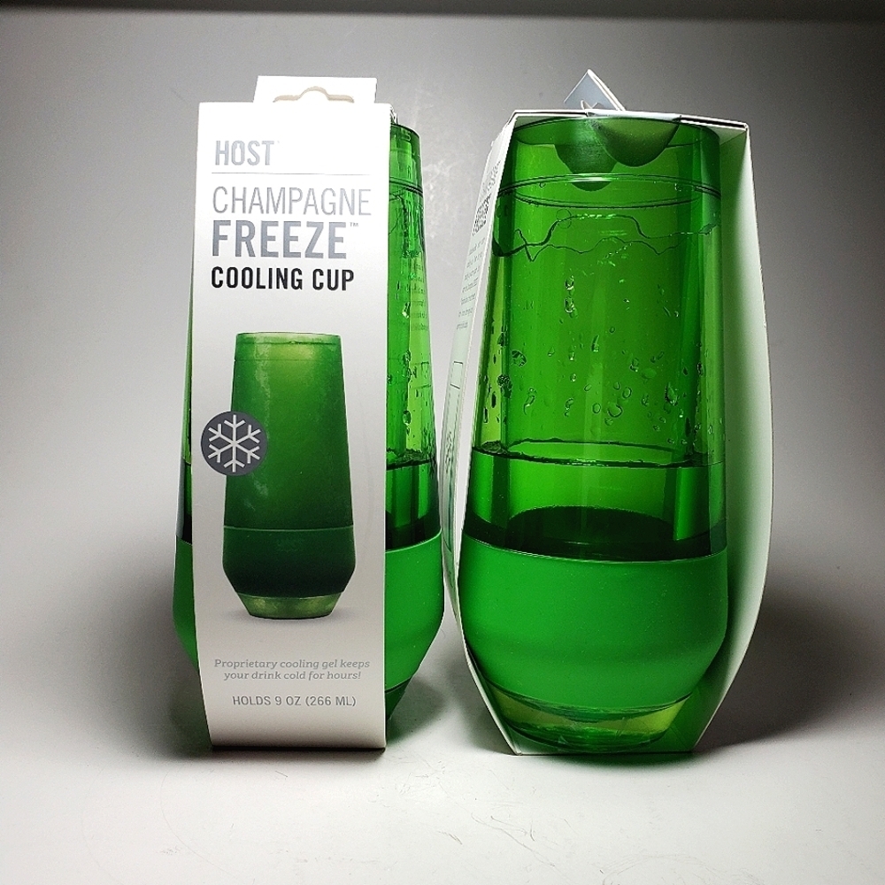 HOST Champagne Freeze Flutes in Green, Set of Two NEW in Box